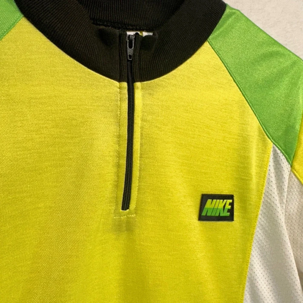 VTG Nike Cycling Jersey Mens S Neon Yellow Green 90s Quarter Zip Mesh Pockets